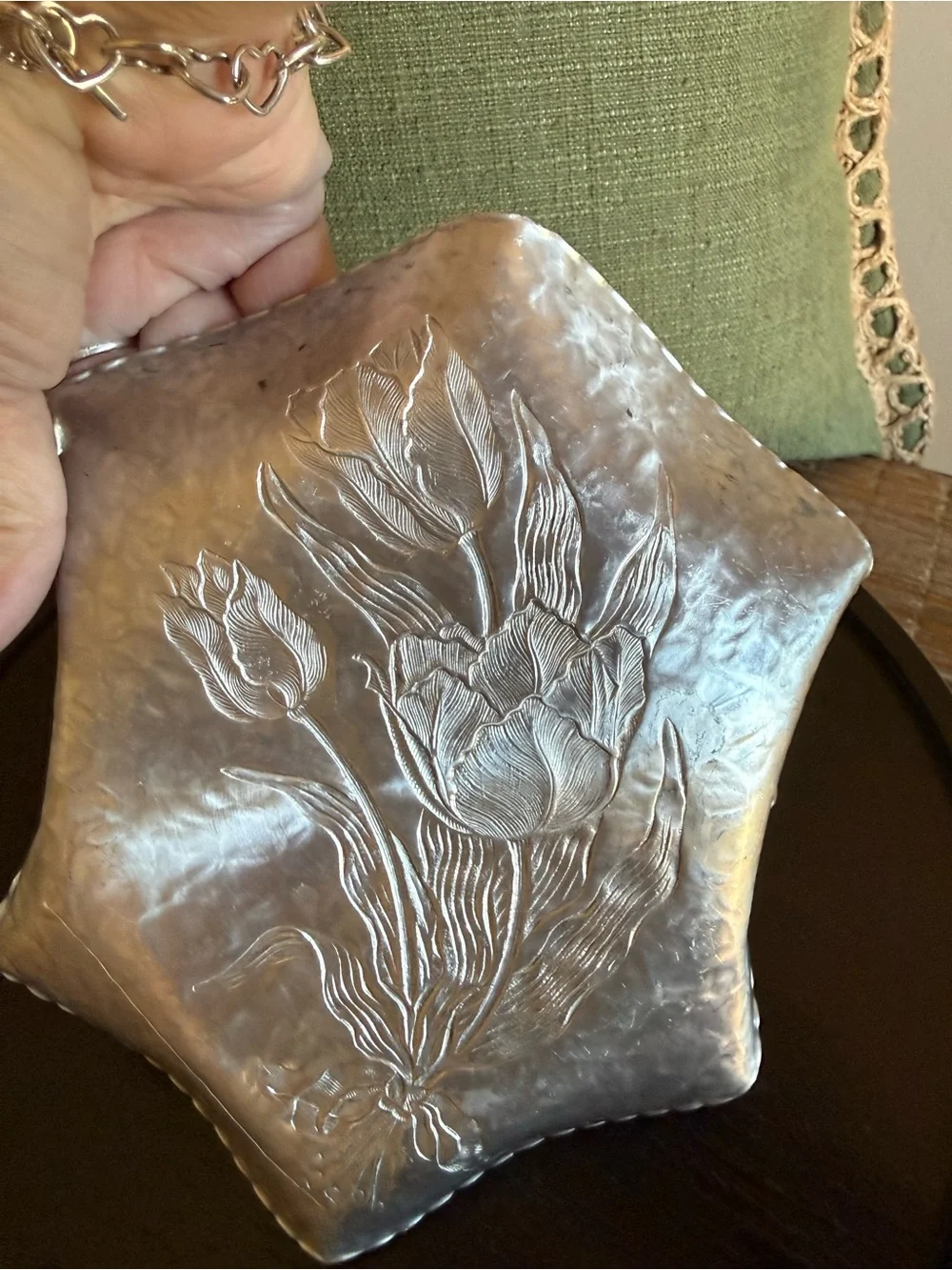 Vintage Rodney Kent Hand Wrought Aluminum Tulip Basket #429